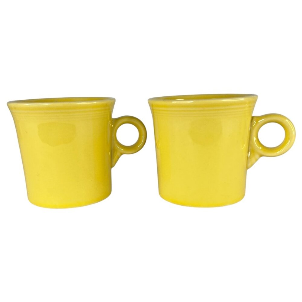2 Fiesta Yellow Sunflower Ceramic Coffee Mugs O Ring Handle Cup 8 Ounce Unused